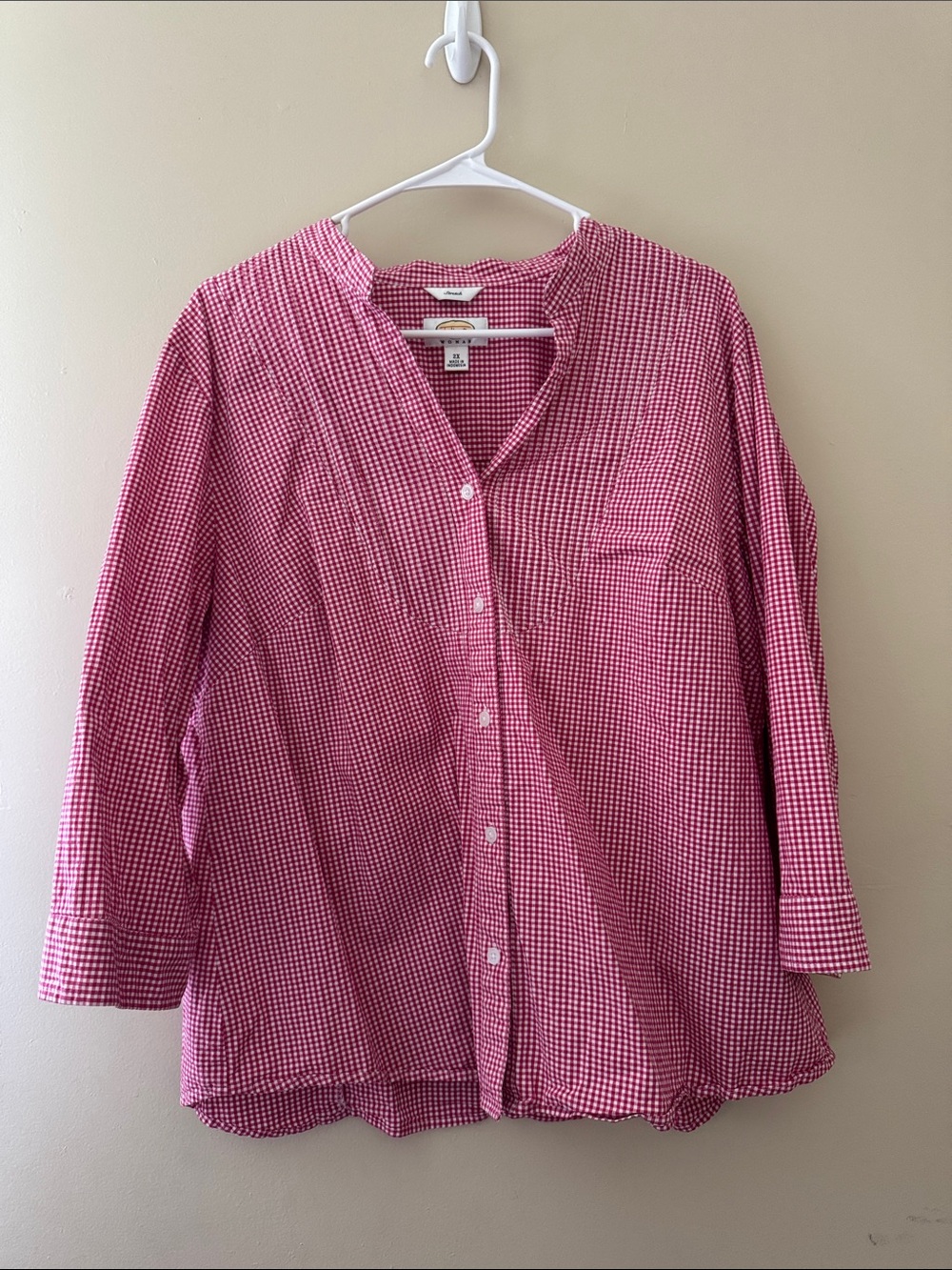 Talbots Pink and White Gingham Stretch Button-Up Shirt